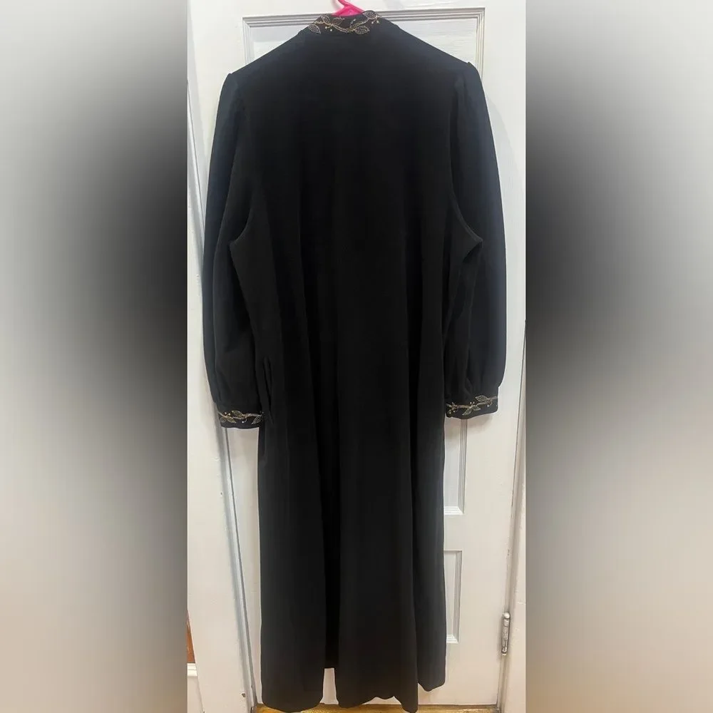 Vintage Vanity Fair soft fleece half zip-front housecoat Size L Black Floral